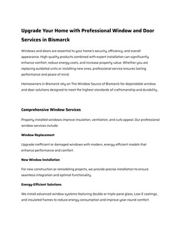 Upgrade Your Home with Professional Window and Door Services in Bismarck