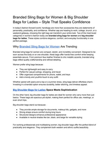 Branded Sling Bags for Women & Big Shoulder Bags for Ladies – Style That Speaks Confidence