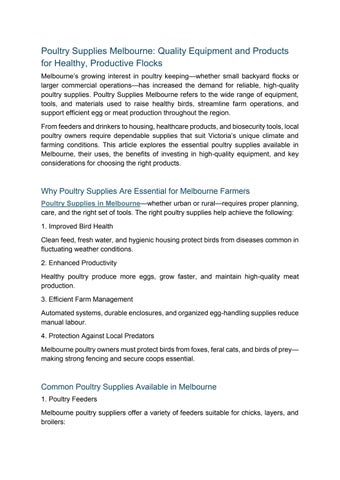 Poultry Supplies Melbourne – Quality Products for Your Farm