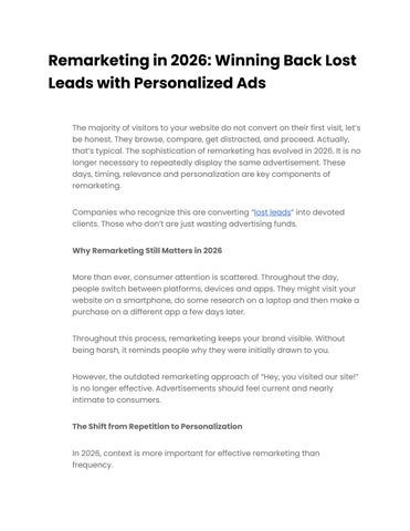 Remarketing in 2026: Winning Back Lost Leads with Personalized Ads