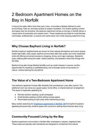 2 Bedroom Apartment Homes on the Bay in Norfolk