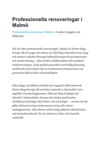Professionella renoveringar i Malmö