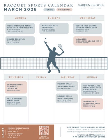 Racquet Sports Calendar March 2026