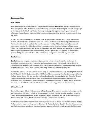 Composer Bios - An Expanding Distance of Multiple Voices