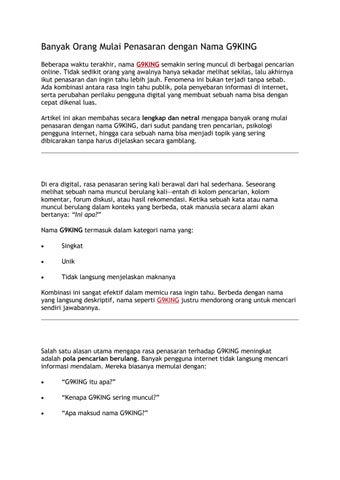 Banyak Orang Mulai Penasaran dengan Nama G9KING