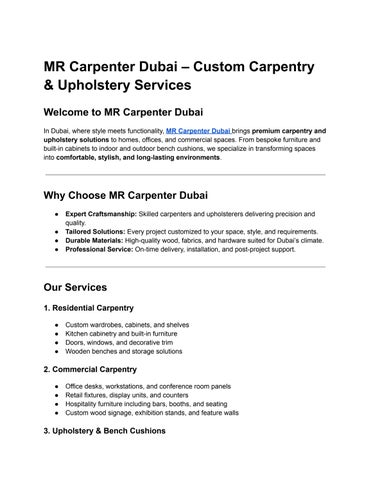 MR Carpenter Dubai – Professional Carpentry & Home Improvement Services