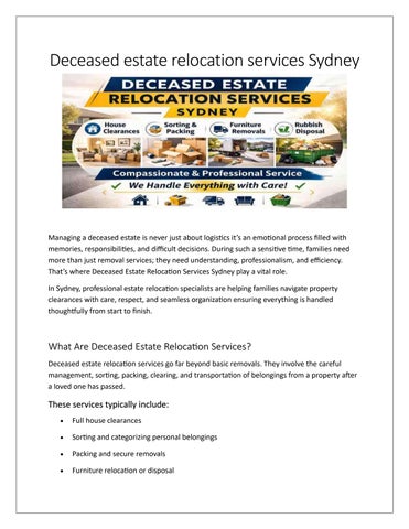 Deceased estate relocation services Sydney