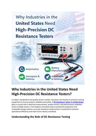 Why Industries in the United States Need High-Precision DC Resistance Testers?