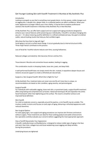 Get Younger-Looking Skin with Facelift Treatment in Mumbai at My Aesthetic Plus