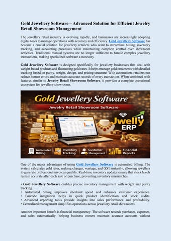 Gold Jewellery Software – Advanced Solution for Efficient Jewelry Retail Showroom Management