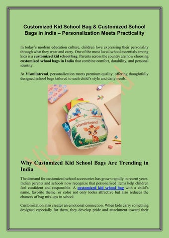 Customized Kid School Bag & Customized School Bags in India – Personalization Meets Practicality