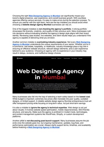 Top Mistakes to Avoid When Selecting a Web Designing Agency in Mumbai