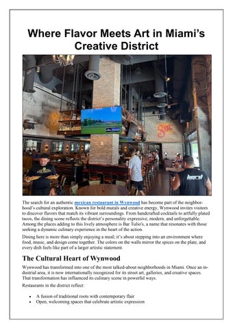 Where Flavor Meets Art in Miami’s Creative District