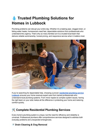Trusted Plumbing Solutions for Homes in Lubbock
