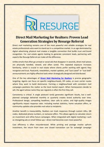 Direct Mail Marketing for Realtors Proven Lead Generation Strategies by Resurge Referral