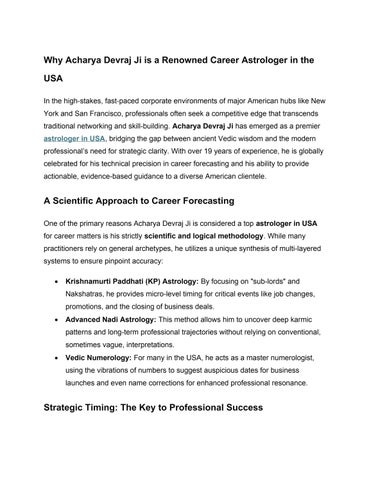 Why Acharya Devraj Ji is a Renowned Career Astrologer in the USA