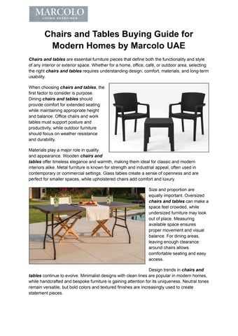 Chairs and Tables Buying Guide for Modern Homes by Marcolo UAE