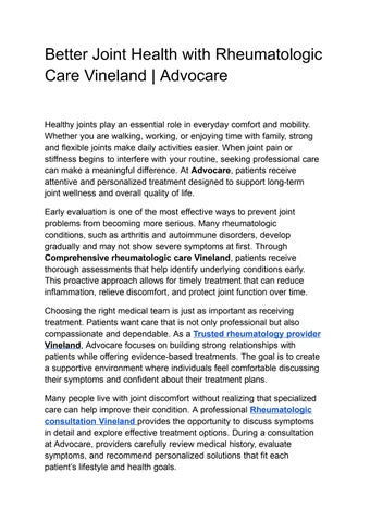 Better Joint Health with Rheumatologic Care Vineland _ Advocare