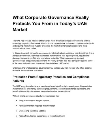 What Corporate Governance Really Protects You From in Today’s UAE Market ?