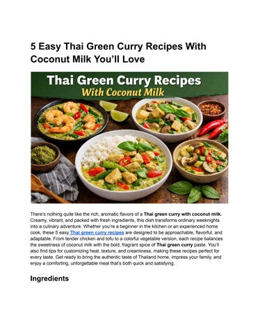 5 Easy Thai Green Curry Recipes With Coconut Milk You’ll Love