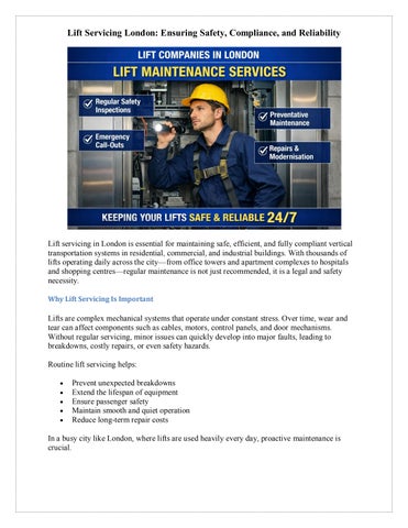 Lift Servicing London Ensuring Safety, Compliance, and Reliability