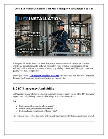Local Lift Repair Companies Near Me 7 Things to Check Before You Call