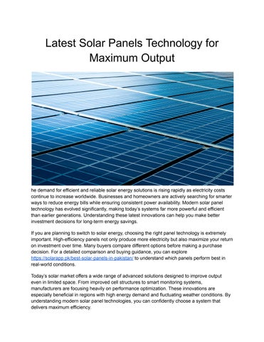 Latest Solar Panels Technology for Maximum Output