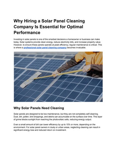 Why Hiring a Solar Panel Cleaning Company Is Essential for Optimal Performance