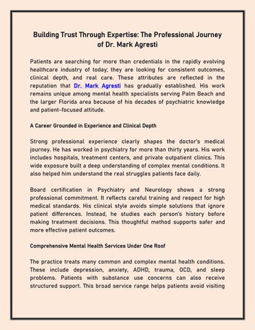 Building Trust Through Expertise The Professional Journey of Dr. Mark Agresti