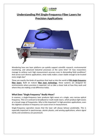 Understanding PM Single-Frequency Fiber Lasers for Precision Applications