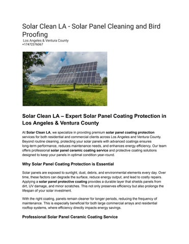 Solar Clean LA – Expert Solar Panel Coating Protection in Los Angeles & Ventura County