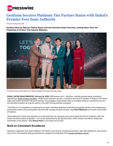 GenZone Achieves Platinum Tier Partner Status with Dubai’s Leading Free Zone Authority