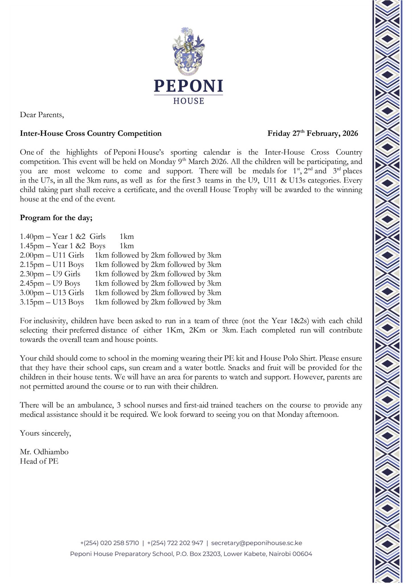 Cross Country Letter to Parents by Peponi School - Issuu