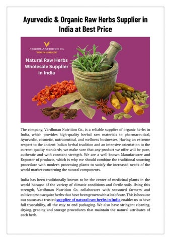 Trusted Certified Ayurvedic & Organic Raw Herbs Supplier in India