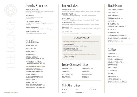 NEXUS Club London Lounge Menu