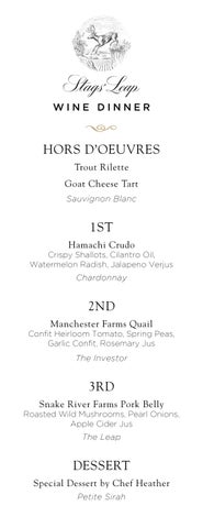Stag's Leap Wine Dinner Menu 2026