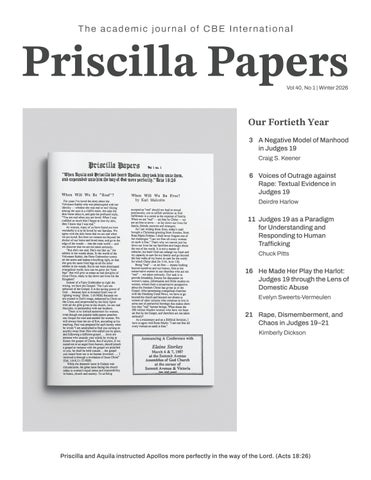 Priscilla Papers 40. 1 Our Fortieth Year
