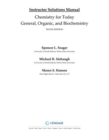Solution Manual For Chemistry for Today General, Organic, and Biochemistry, 10th Edition Spencer L. 