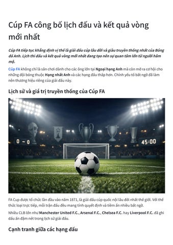 Cúp FA công bố lịch đấu và kết quả vòng mới nhất