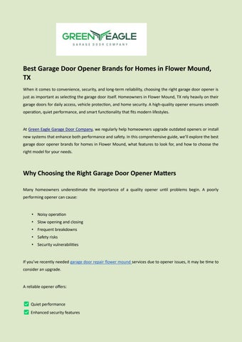 Best Garage Door Opener Brands for Homes in Flower Mound, TX