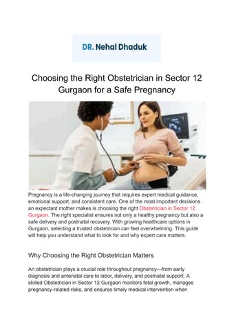 Choosing the Right Obstetrician in Sector 12 Gurgaon for a Safe Pregnancy