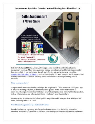 Acupuncture Specialists Dwarka Natural Healing for a Healthier Life