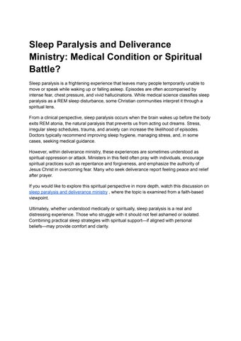 Sleep Paralysis and Deliverance Ministry_ Medical Condition or Spiritual Battle