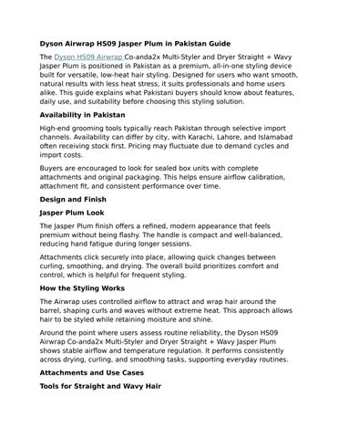 Dyson Airwrap HS09 Jasper Plum in Pakistan Guide