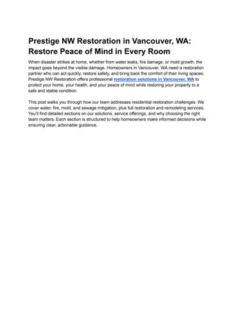 Prestige NW Restoration in Vancouver, WA_ Restore Peace of Mind in Every Room