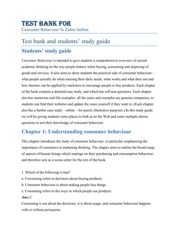 Test Bank For Consumer Behaviour 5th Edition by Zubin Sethna