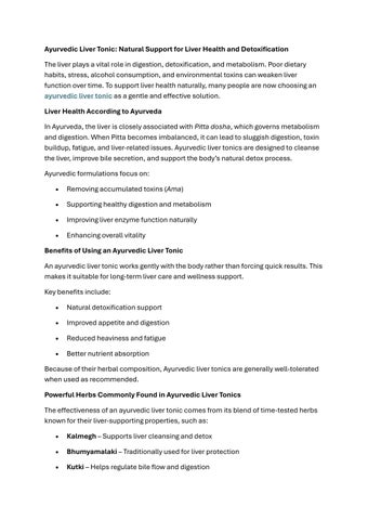 Ayurvedic Liver Tonic - Natural Support for Liver Health and Detoxification