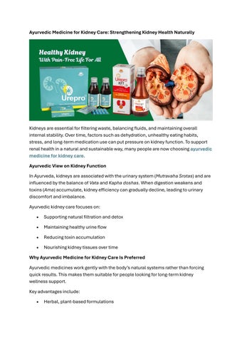 Ayurvedic Medicine for Kidney Care Strengthening Kidney Health Naturally