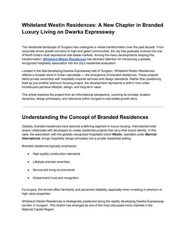 Whiteland Westin Residences: A New Chapter in Branded Luxury Living on Dwarka E on Dwarka Expressway