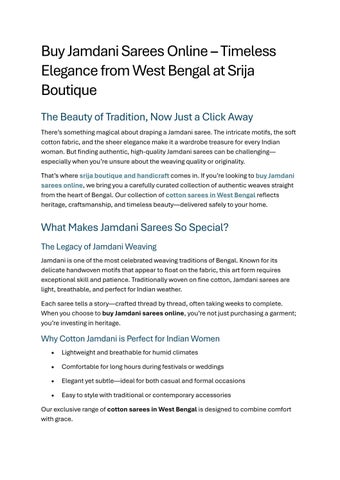 Buy Jamdani Sarees Online – Timeless Elegance from West Bengal at Srija Boutique